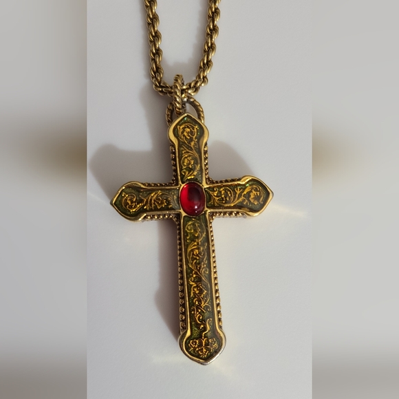 Vintage The Vatican library collection cross necklace enamel gold rope chain vtg - Picture 3 of 9